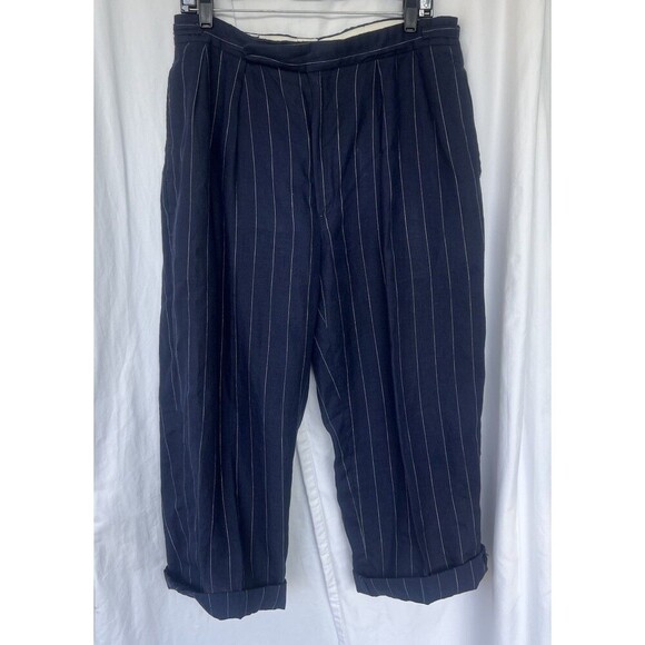 Vintage Polo Ralph Lauren 100% Linen Pinstripe Pants Navy Men’s Size 34 Preppy - Picture 1 of 6